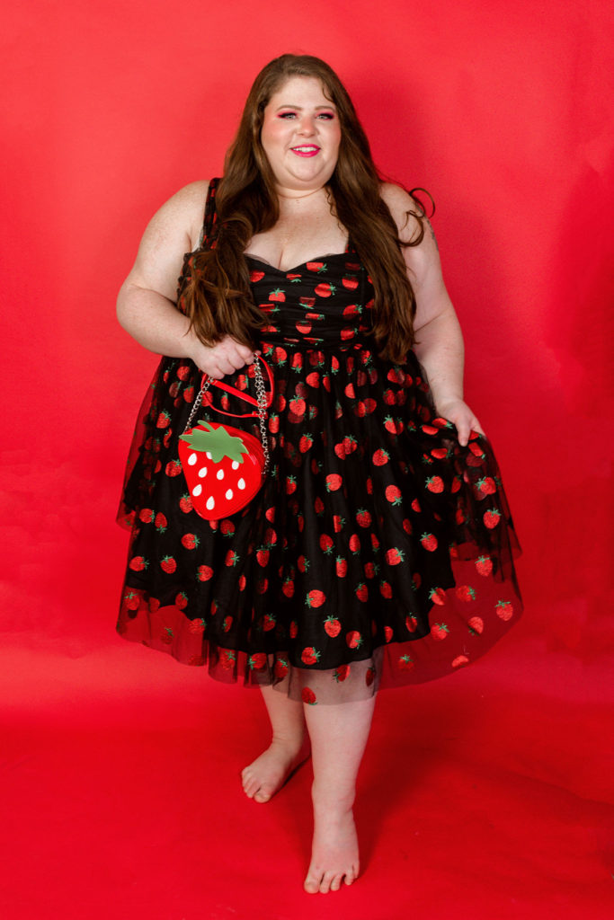 Plus size Valentine's day strawberry dress with glitter strawberries